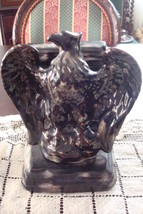 Ceramic Eagles Bookends WALL HANGING BOOK ENDS drip brown - $94.05