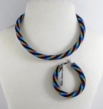 Jewelery set: beaded Necklace and Bracelet, Multicolored pattern, Handmade - $42.00