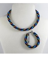 Jewelery set: beaded Necklace and Bracelet, Multicolored pattern, Handmade - $56.95 CAD