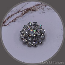 Vintage Brooch Unsigned Clear Rhinestones Silver-tone Round Vintage Jewelry ⚜️ - £7.70 GBP