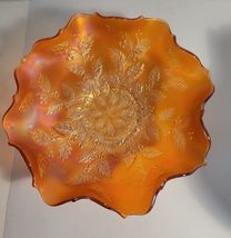 Fenton Marigold Amber Ruffled Top Bowl Holly Pattern Carnival Glass image 3