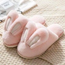 Women Plush Slippers Winter Warm Rabbit Long Ears ry Soft Sole Shoes Men Couples - £20.76 GBP
