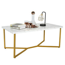 White Faux Marble Coffee Table with Gold Finished Metal Frame - £106.42 GBP