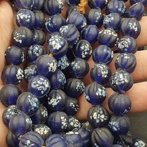 Vintage Old African Style Blue Floral Art Fancy Glass Beads Strand - £38.67 GBP