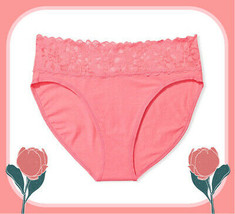 XXL Coral Wide Stretch Lace Waist Cotton Victorias Secret High Leg Brief Pantie - £8.76 GBP