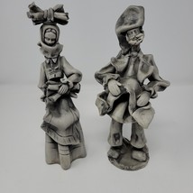 2 Vintage Folk Art Clay Sculptures Pair Man Woman Figurine Carrying Wood - £14.66 GBP