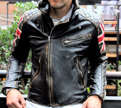 Mens biker vintage motorcycle distressed brown cafe racer leather jacket thumb200