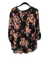 Torrid Harper Womens Plus 4X Floral Blouse Roll Tab Sleeve Chiffon Romantic - $19.34