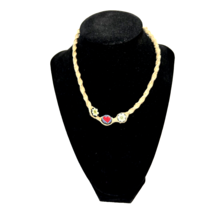Vintage Macrame Choker Necklace Flower and Heart Beads 17 inch - £10.68 GBP