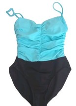 Miraclesuit One Piece Swimsuit Blue &amp; Black Ruched Top Womens Size 10 - £31.22 GBP