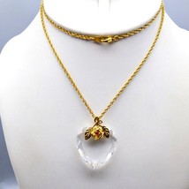 Vintage Crystal Heart Pendant Necklace, Edged Elegance with Lovely Floral Bale - £39.86 GBP