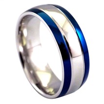 Electric Blue Casual Ring Mens Womens Stainless Steel 8mm Wedding Band Sz 7.5-13 - $9.99