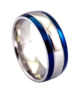 Electric Blue Casual Ring Mens Womens Stainless Steel 8mm Wedding Band S... - £7.82 GBP