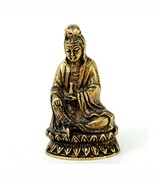 MINIATURE BRONZE KWAN YIN STATUE 1&quot; Tiny Buddhist Goddess Amulet Talisma... - $13.49 CAD