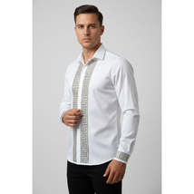 Men CEREMONIA Turkey Shirt 100% Cotton Fancy Rhine Stones #TSV 13 White Slim Fit image 2