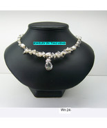 Wn24 .925 argentium sterling silver wire wrap pendant with pearls and qu... - $112.38 CAD
