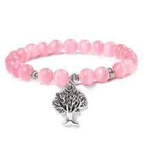 Women Charm Bracelet White Pink Blue Cat Eye Stone Beads Bracelet Natural Stone  - £9.29 GBP