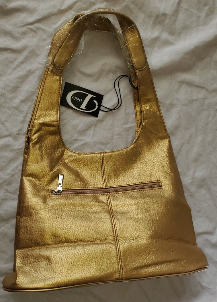 D&#39;eBo Faux Leather Soft Shoulder Bag Purse Gold New Medium Size Silver A... - $29.02