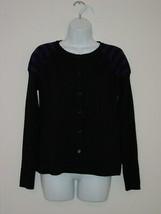NWT AKRIS Black Purple Wool Long Sleeve Stripe Sweater Cardigan 6 - £100.79 GBP