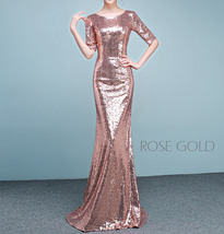 Rose-gold Half Sleeve Maxi Sequin Dress Women Plus Size Sequin Dress Gown image 4