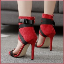 Red Spike Zip Back Open Toe Sandal Black Lace Up Strappy Classic Stiletto Heels image 2