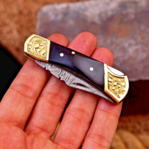 Handmade Damascus Steel Pocket Knife Folding Blade Mini Hunting Camping ... - $23.16
