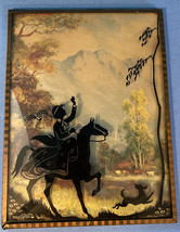 Vintage Reverse Painting Sithouette Bubble Glass Convex Lady on Horse with Dog - £33.55 GBP