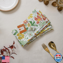 TARAN LIVING Floral Cotton Dinner Napkins - Set of 4, 18"x18", Reusable - $34.08