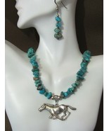 Horse Pendant, Turquoise Nuggets in Adjustable Necklace and Earrings Jew... - £118.03 GBP