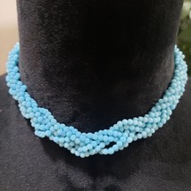 Womens Fashion Blue Amazonite Bead Twisted Choker Necklace with Earrings - £19.84 GBP