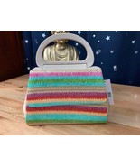 Alessia Bianchi Striped Cloth, Wood Top Handle Crossbody Bag New with Tag - £31.39 GBP