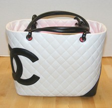 CHANEL LINGE WHITE CAMBON LAMBSKIN  QUILTED TOTE HANDBAG AUTHENTIC GUC - £1,430.83 GBP