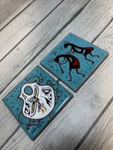 Teissedre Set 4” Ceramic Tile Native American Art Wall Decor Coaster Trivet - $22.77