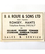 1954 Rolfe And Sons Car Dealership Romsey Advertisement Automobilia E89F4 - €8,59 EUR