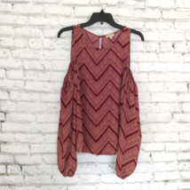 Lily White Blouse Womens Large Red Chevron Striped Long Sleeve Cold Shoulder Top - £15.65 GBP