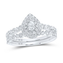 10kt White Gold Pear Diamond Halo Bridal Wedding Ring Band Set 3/8 Cttw - £620.44 GBP