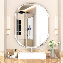 Muausu Frameless Scalloped Wall Mirror For Bathroom - 28&#39;&#39; X 20&#39;&#39; Beveled Edge - $94.99