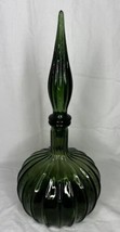 Green Empoli Italian Glass Decanter With Stopper Onion Globe Genie Bottle - $101.54