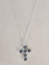 Thai Black Spinel Cross Pendant in Sterling Silver 2.10 ctw, 20 Inches - £17.60 GBP