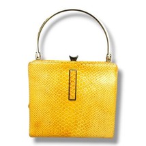Vintage Dofan France Yellow Alligator Pattern Leather Handbag Purse Top ... - $49.95