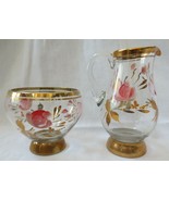 Vintage Sugar Bowl and Creamer pitcher Handpainted Glass Gilded Romania NWT - £23.60 GBP