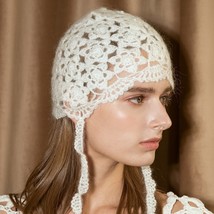 X036 Adult Hand-Woven Knitting Hats Adjustable Autumn Flower Beret Sweet Cute en - £151.87 GBP
