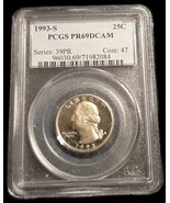 1993 S PCGS PR69DCAM QUARTER Silver - $323.11 MXN