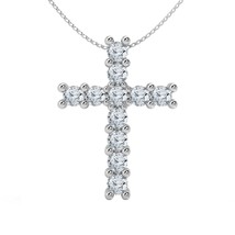 1/4ct Sparkly Lab-Created Moissanite Cross Pendant 18&quot; Chain 925 Sterling Silver - £57.95 GBP