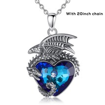 Real 925 Sterling Silver Dragon Neckalce for Women Heart Austrian Crystal Cool D - £40.39 GBP