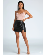 Damen schwarz echt stilvoll lässig Leder formell Büro Party Lammfell Rock - €115,07 EUR+