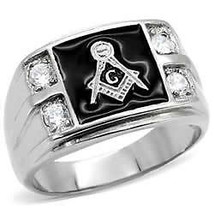 Masonic Mason Silver Black 4 Stone Crystal Plated Ring Size 8 9 10 11 12 13 - £63.95 GBP