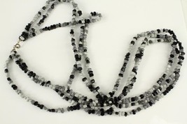 VINTAGE Costume Jewelry Black &amp; Gray Plastic Lucite Beaded Three Strand ... - £19.77 GBP