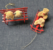 Flocked Avon Teddy Bear Christmas Ornaments Collection Red Metal Set of ... - £9.50 GBP