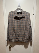 Alfred Dunner Vintage Plaid Tan Blk Red Bomber Jacket 14 Elastic Made In... - $441.00 MXN